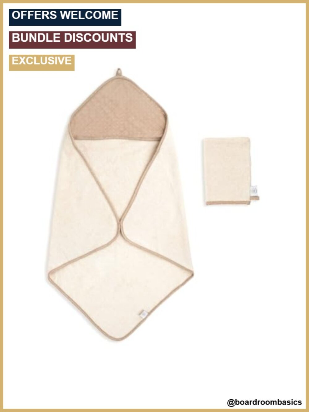 GOTS Certified Organic Cotton Hooded Baby Towel & Wash Mitt Set 0-12M